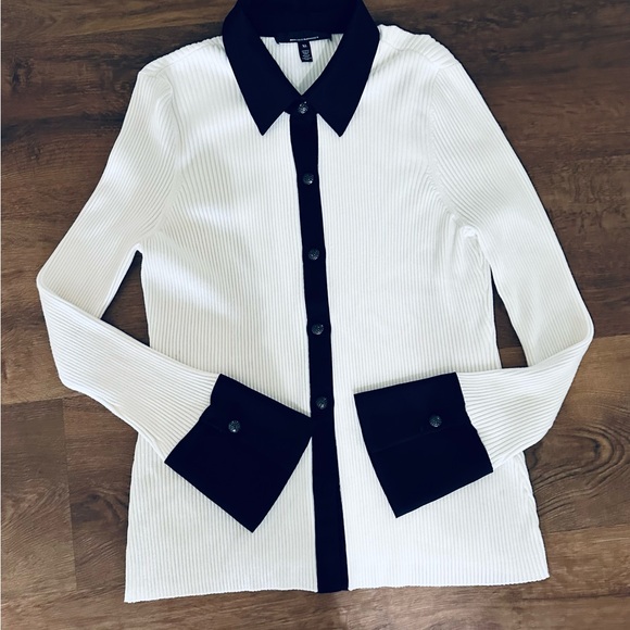 WHBM White House Black Market Fitted Ribbed Sweater Cardigan Shirt Size XL - Picture 2 of 8